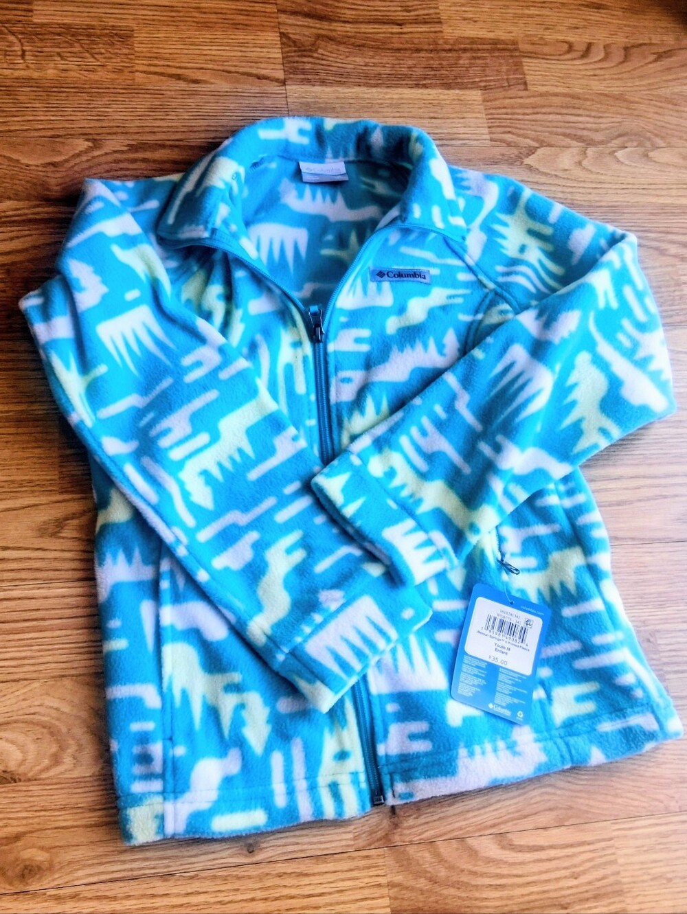 NWT COLUMBIA  girls Zip Up Fleece JACKET, blue, White Sz M,  L. MSRP $35